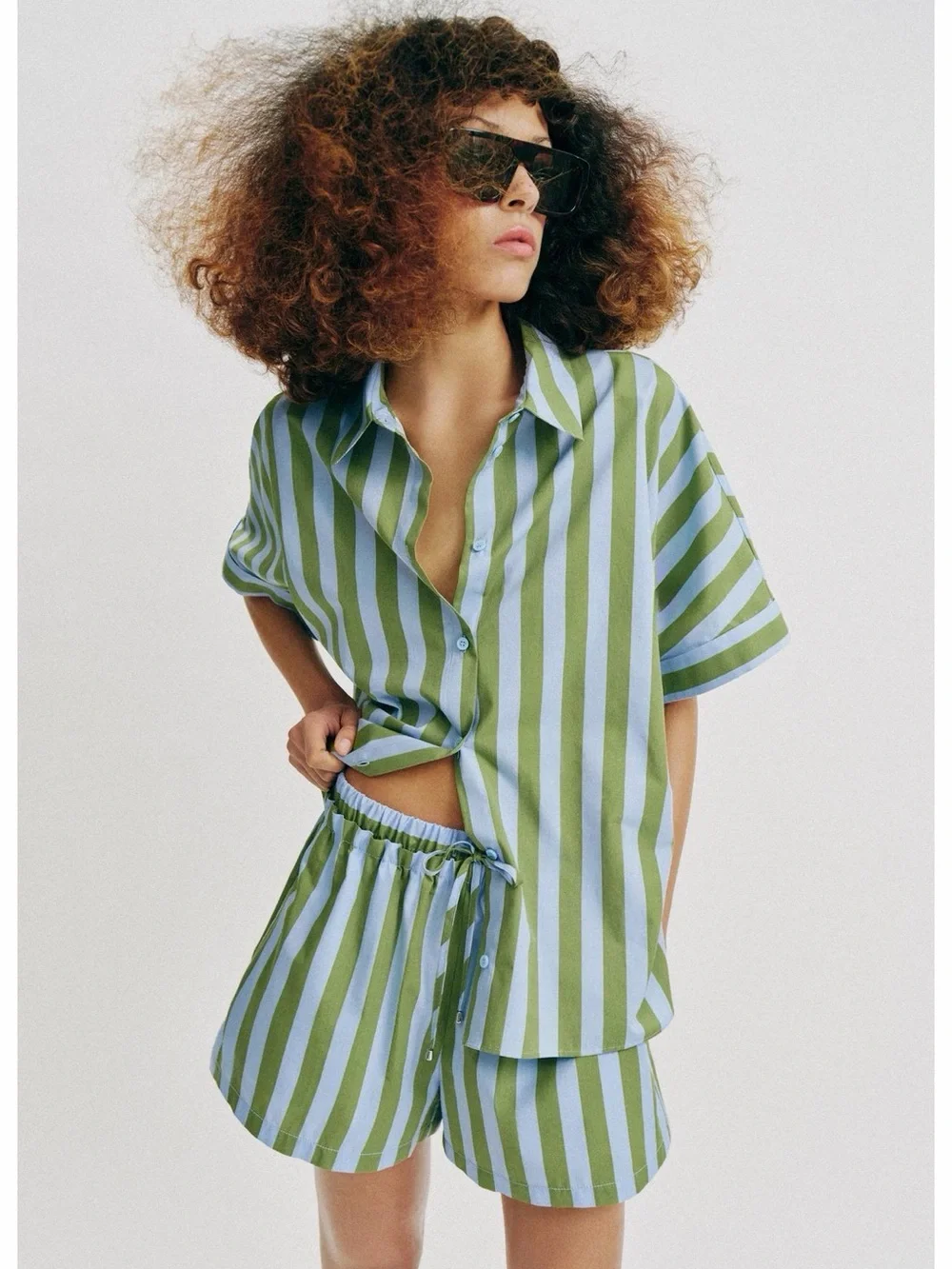 Zara Oversized Striped Shirt and Shorts Set NWT size large